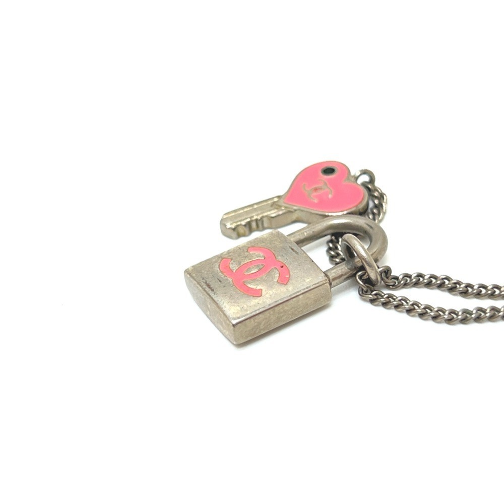 CHANEL 07P Coco Mark Padlock Cadena Heart Key Chain Necklace, Metal, Women's,... - Picture 7 of 7
